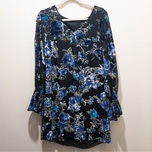 Laundry by Shelli Segal Velvet Floral Sheer Poet Sleeve Dress